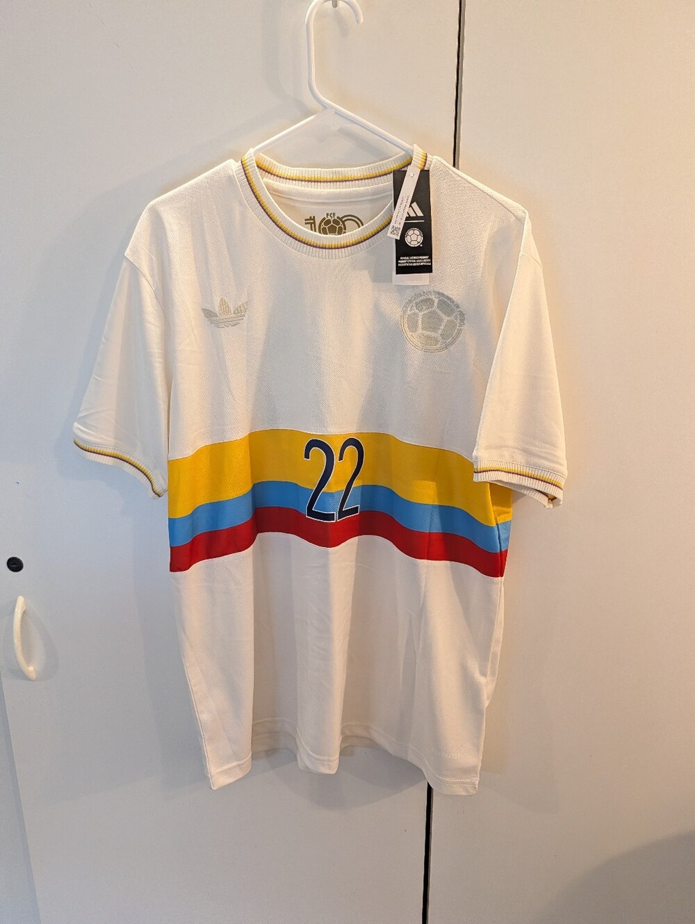 Adidas White/Multicolor Stripes Mens XL Columbia Camilo Anniversary Jersey NWT